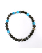 Bracelet Turquoise Onyx Pierres Rondes 6mm