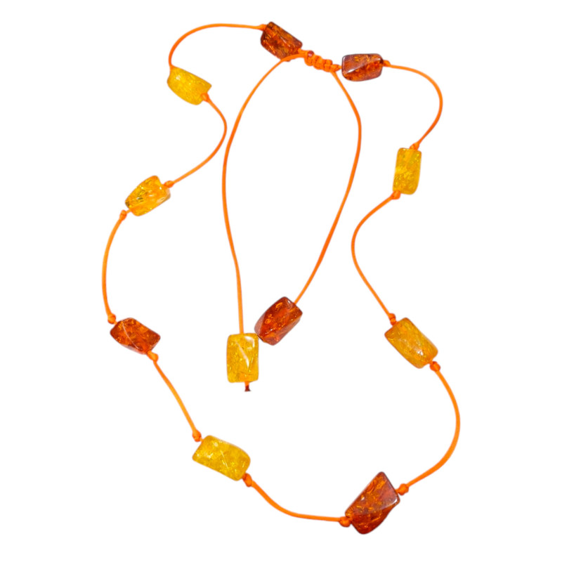 Collier Ambre Baltique à Enfiler sur Cordon Réglable 94 cm à 144 cm