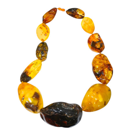 Collier Ambre Baltique Multicolore Baroque avec Fermoir à Vis 60 cm