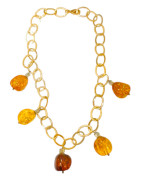 Collier Ambre Baltique Cognac Maillons Argent 925 Plaqué Or (Vermeil ) avec Fermoir 45 cm