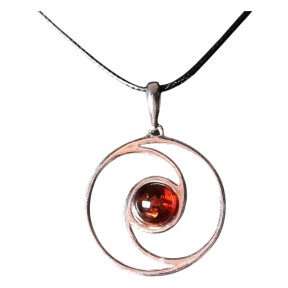 Pendentif Ambre Boule Argent 925 sur Cordon Réglable