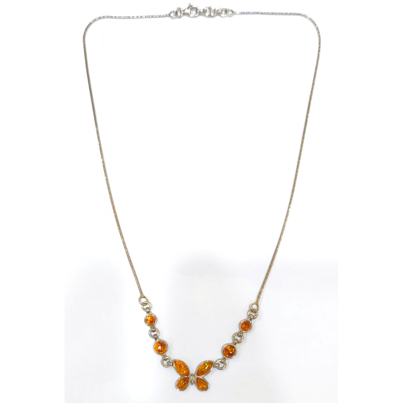 Collier Ambre Papillons Argent 925 45 cm