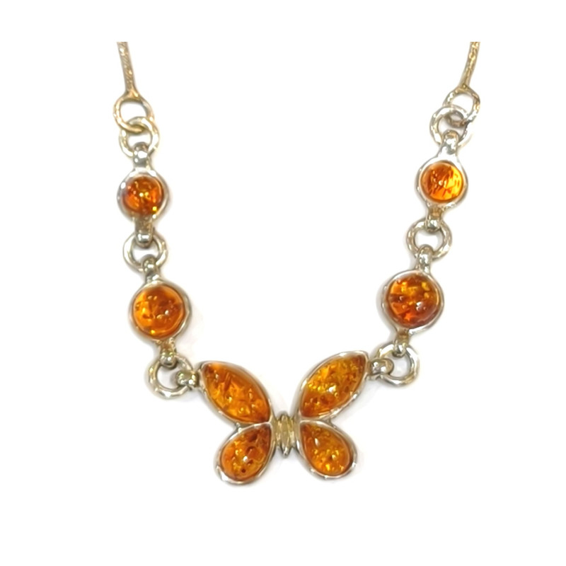 Collier Ambre Papillons Argent 925 45 cm
