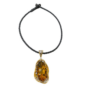 Pendentif Ambre Baltique avec Cordon Cuir 35 cm