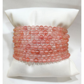 Bracelet Quartz Rose Cerise Pierres Rondes 5mm