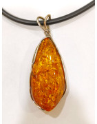 Pendentif Ambre Baltique Argent 925 avec Cordon Caoutchouc 44 cm