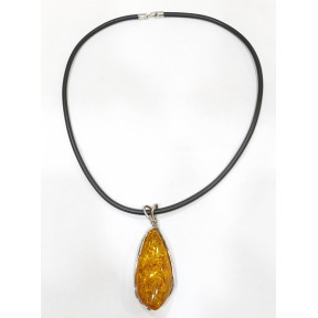 Pendentif Ambre Baltique Argent 925 avec Cordon Caoutchouc 44 cm