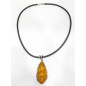Pendentif Ambre Baltique Argent 925 avec Cordon Caoutchouc 44 cm