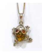 Pendentif Ambre Grenouille avec Chaîne Argent 925