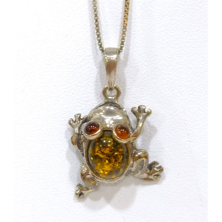 Pendentif Ambre Grenouille avec Chaîne Argent 925