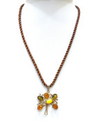 Pendentif Ambre Baltique et Végétal Arbre Argent 92 sur Cordon 44 cm