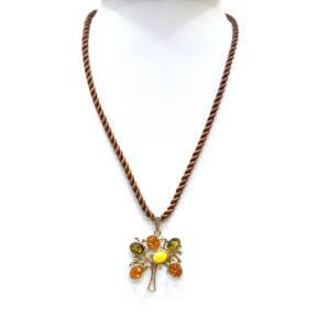 Pendentif Ambre Baltique et Végétal Arbre Argent 92 sur Cordon 44 cm