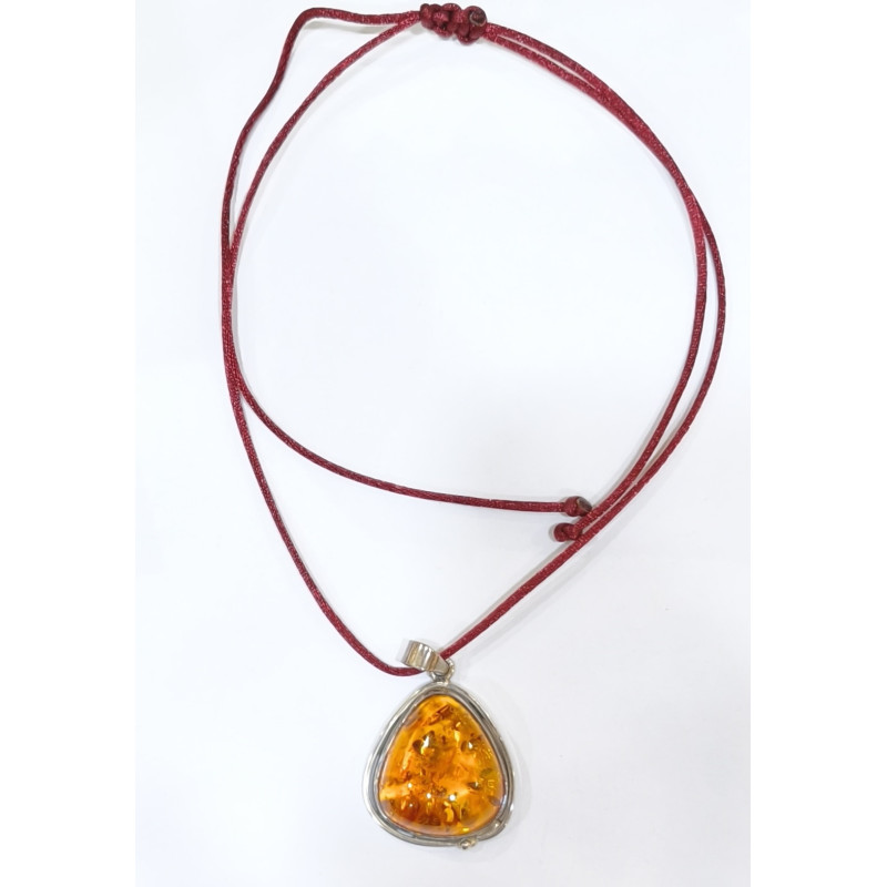 Pendentif Ambre Baltique Argent 925 avec Cordon Réglable