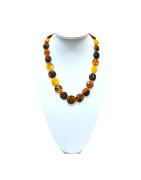 Collier Ambre Baltique Multicolore Pierres Rondes avec Fermoir 56 cm