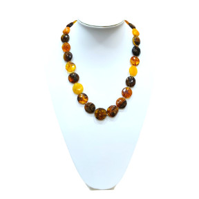Collier Ambre Baltique Multicolore Pierres Rondes avec Fermoir 56 cm