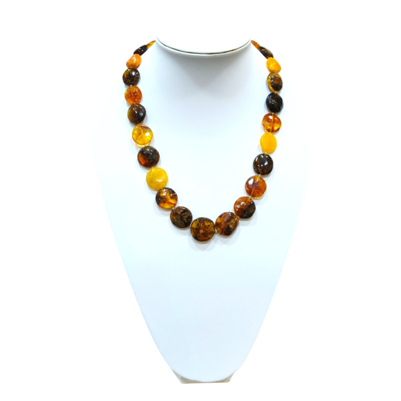 Collier Ambre Baltique Multicolore Pierres Rondes avec Fermoir 56 cm