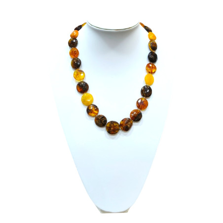 Collier Ambre Baltique Multicolore Pierres Rondes avec Fermoir 56 cm