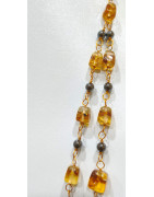 Collier Ambre Baltique et Hématite  Fermoir 90 + 4 cm