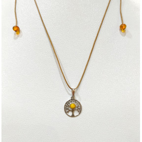 Pendentif Ambre Baltique Miel Arbre de Vie Argent 925 avec Cordon Réglable