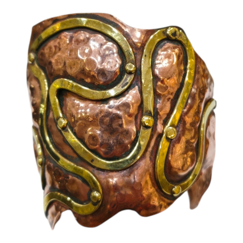 Bracelet Laiton et Cuivre Martelé et Riveté Pièce Unique PK