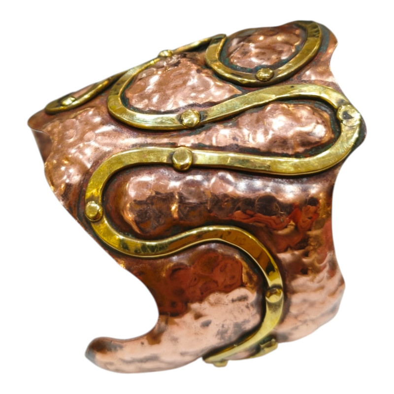 Bracelet Laiton et Cuivre Martelé et Riveté Pièce Unique PK