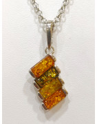 Pendentif Ambre Baltique et Végétal Argent 925 avec Chaîne Acier