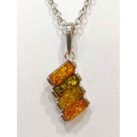Pendentif Ambre Baltique et Végétal Argent 925 avec Chaîne Acier