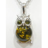 Pendentif Ambre Vert Chouette Argent 925 avec Chaîne Acier Inox