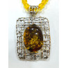 Pendentif Ambre Vert sur Collier Ambre Baltique Pierres Rondes 8mm