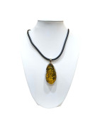 Pendentif Ambre Vert Argent 925 avec Cordon Caoutchouc 44 cm