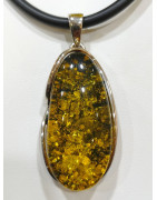 Pendentif Ambre Vert Argent 925 avec Cordon Caoutchouc 44 cm