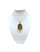 Pendentif Ambre Vert avec Chaîne Argent 925