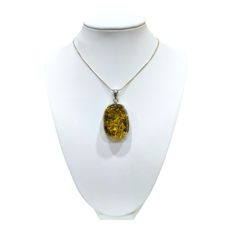 Pendentif Ambre Végétal avec Chaîne Argent 925