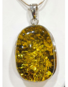 Pendentif Ambre Vert avec Chaîne Argent 925