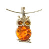 Pendentif Ambre Baltique Chouette Argent 925 avec Chaîne Rigide Argent 925