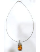 Pendentif Ambre Baltique Chouette Argent 925 avec Chaîne Rigide Argent 925