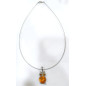 Pendentif Ambre Baltique Chouette Argent 925 avec Chaîne Rigide Argent 925