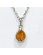 Pendentif Ambre Baltique Argent 925 avec Chaîne Acier 45 cm