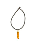 Pendentif Ambre Baltique Pointe Argent 925 avec Cordon Cuir 38 cm