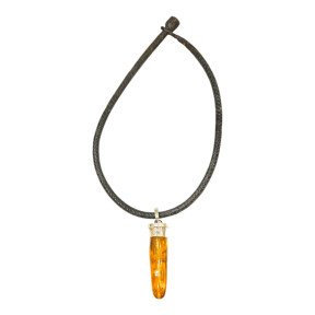 Pendentif Ambre Baltique Pointe Argent 925 avec Cordon Cuir 38 cm