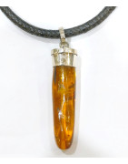 Pendentif Ambre Baltique Pointe Argent 925 avec Cordon Cuir 38 cm