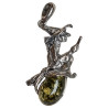Pendentif Ambre Vert Sorcière sur son balai Argent 925 rhodié