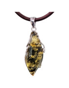 Pendentif Ambre Vert Argent 925 avec Cordon 36 cm