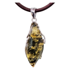 Pendentif Ambre Vert Argent 925 avec Cordon 36 cm