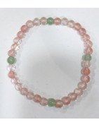 Bracelet Quartz Rose Cerise et Aventurine Verte Enfant Pierres Rondes 5mm