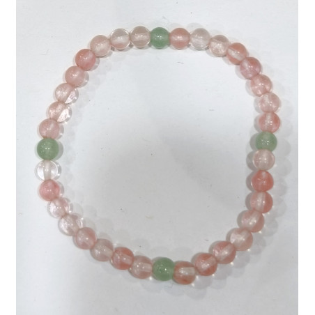 Bracelet Quartz Rose Cerise et Aventurine Verte Enfant Pierres Rondes 5mm