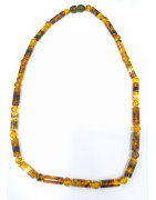 Collier Ambre Baltique Multicolore Cylindres Fermoir à Vis 42 cm
