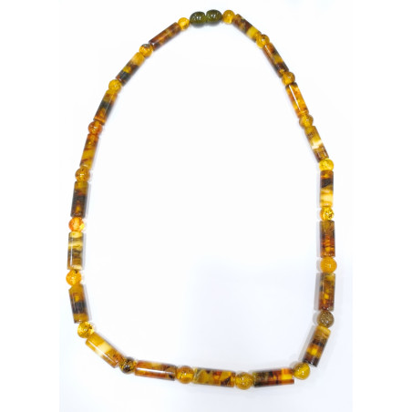 Collier Ambre Baltique Multicolore Cylindres Fermoir à Vis 42 cm