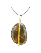 Pendentif Ambre Vert sur Cordon Réglable