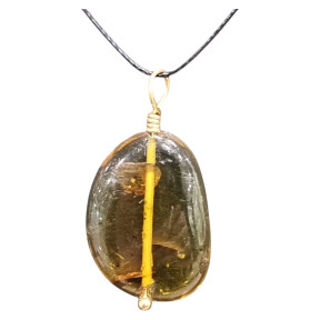 Pendentif Ambre Vert sur Cordon Réglable